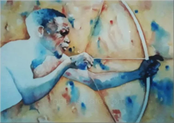 bushman & bow watercolour painting